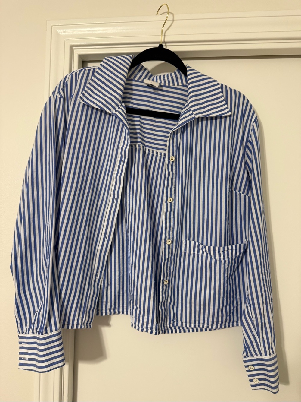 Blue & White Striped Cotton Button-Up Jacket
